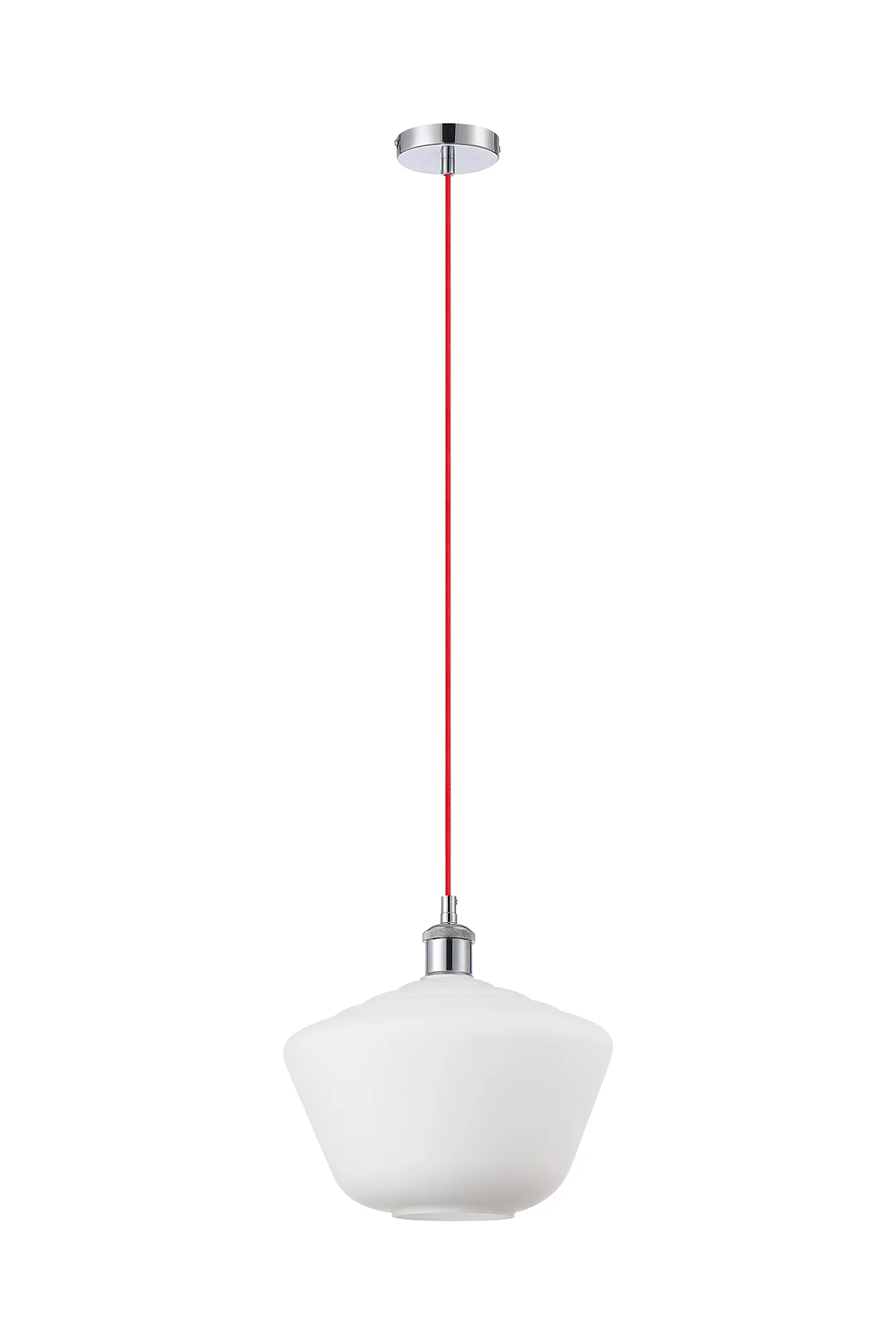 Cawdor Single Pendant, 1 Light E27, Polished Chrome/Red/Opal Hexagonal Glass DK1135  Deco Cawdor
